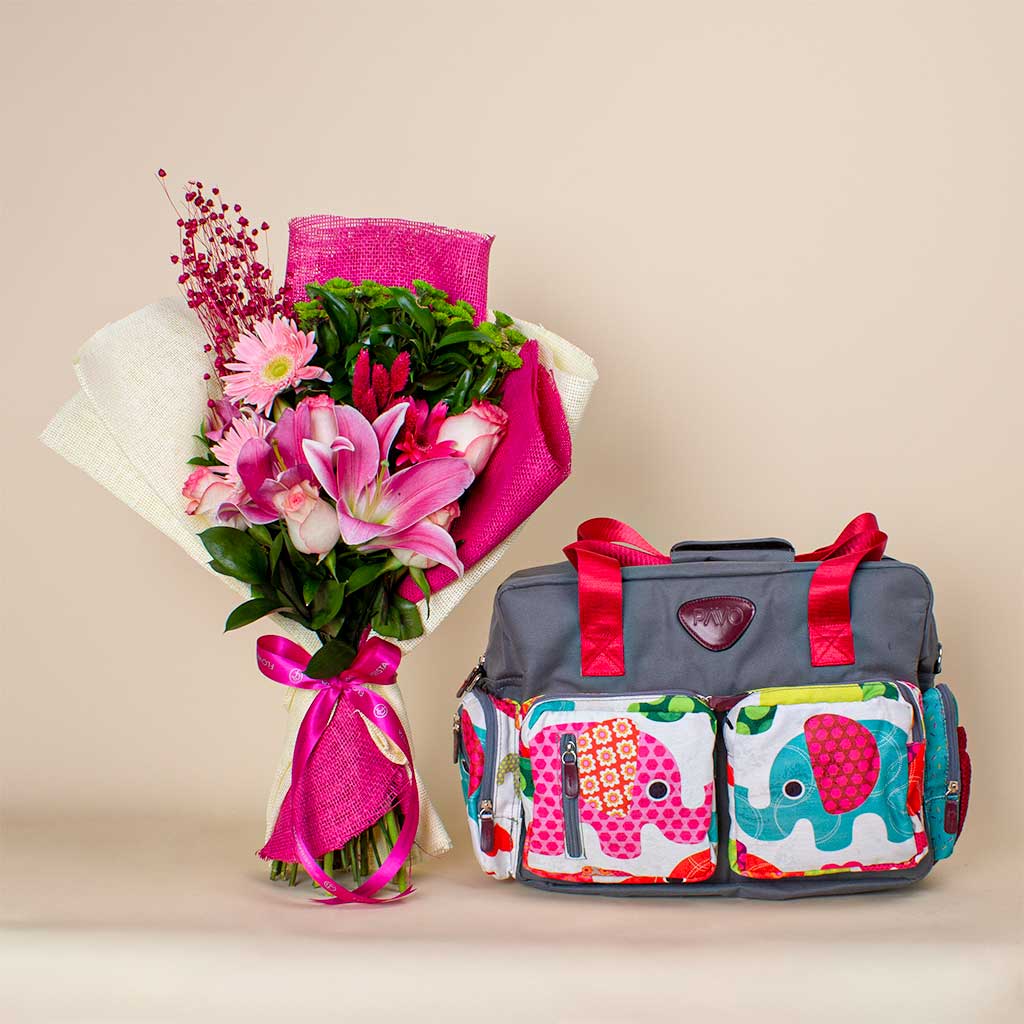 product-image-Pavo’s Diaper Bag Pink Rose Bouquet