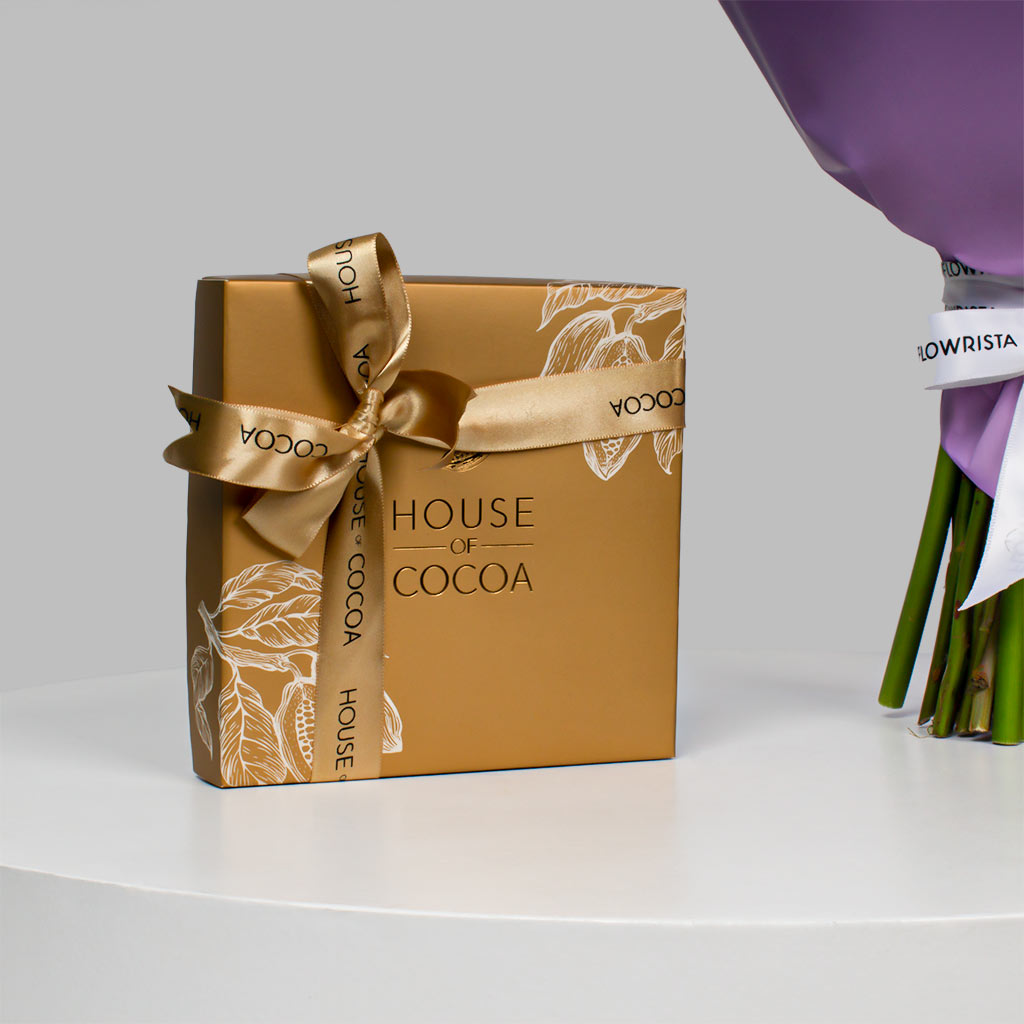 product-image-علبة شوكولاتة هاوس أوف كوكوا ١٦ قطعة وازهار صفراء