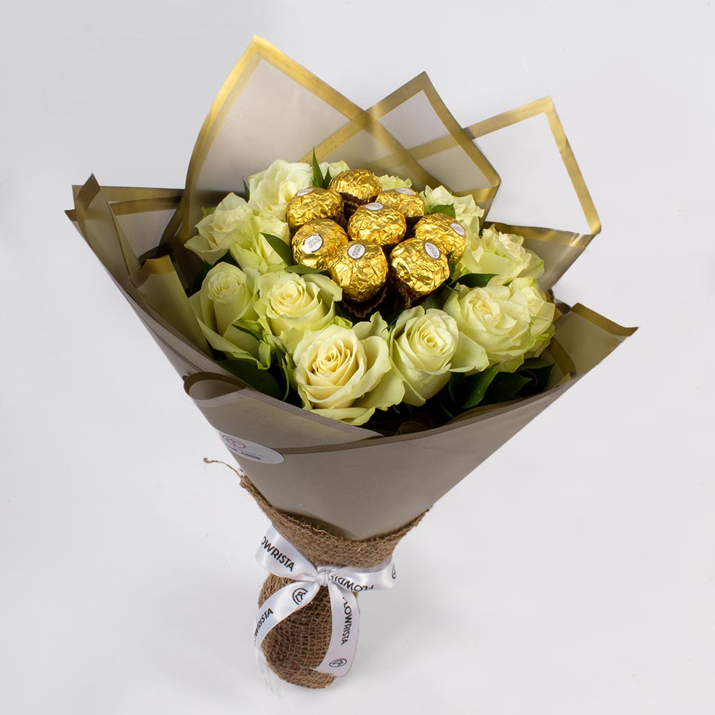 product-image-Bouquet of White Roses & Ferrero Rocher Chocolates