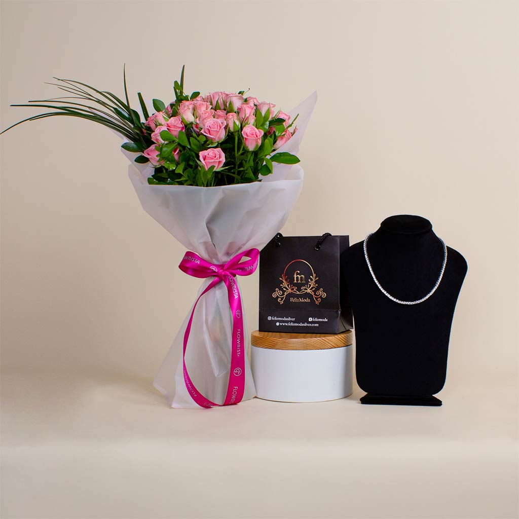 product-image-Pinky Bouquet and Felizmoda Tennis Silver Necklace With Zircon Stones