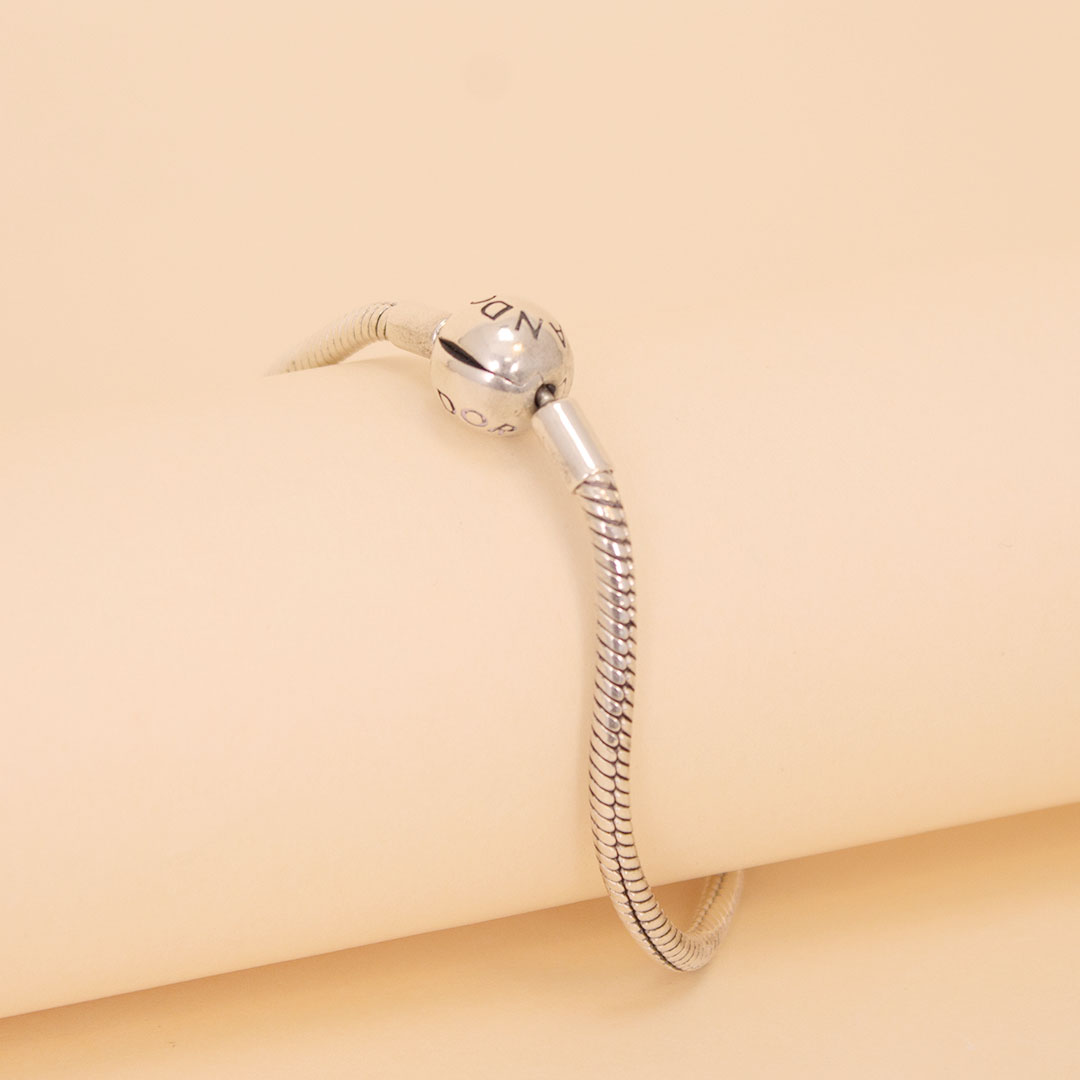 product-image-سوار باندورا فضة سلسلة أفعى مع دلاية ورود منقوشة