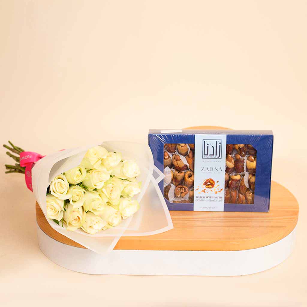 product-image-Zadna dates mixed nuts and 15 white roses