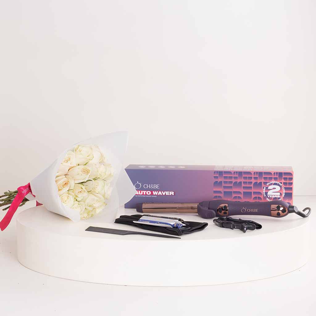 product-image-CH&BE Auto Waver Hair Rotating Curler & White Roses Bouquet