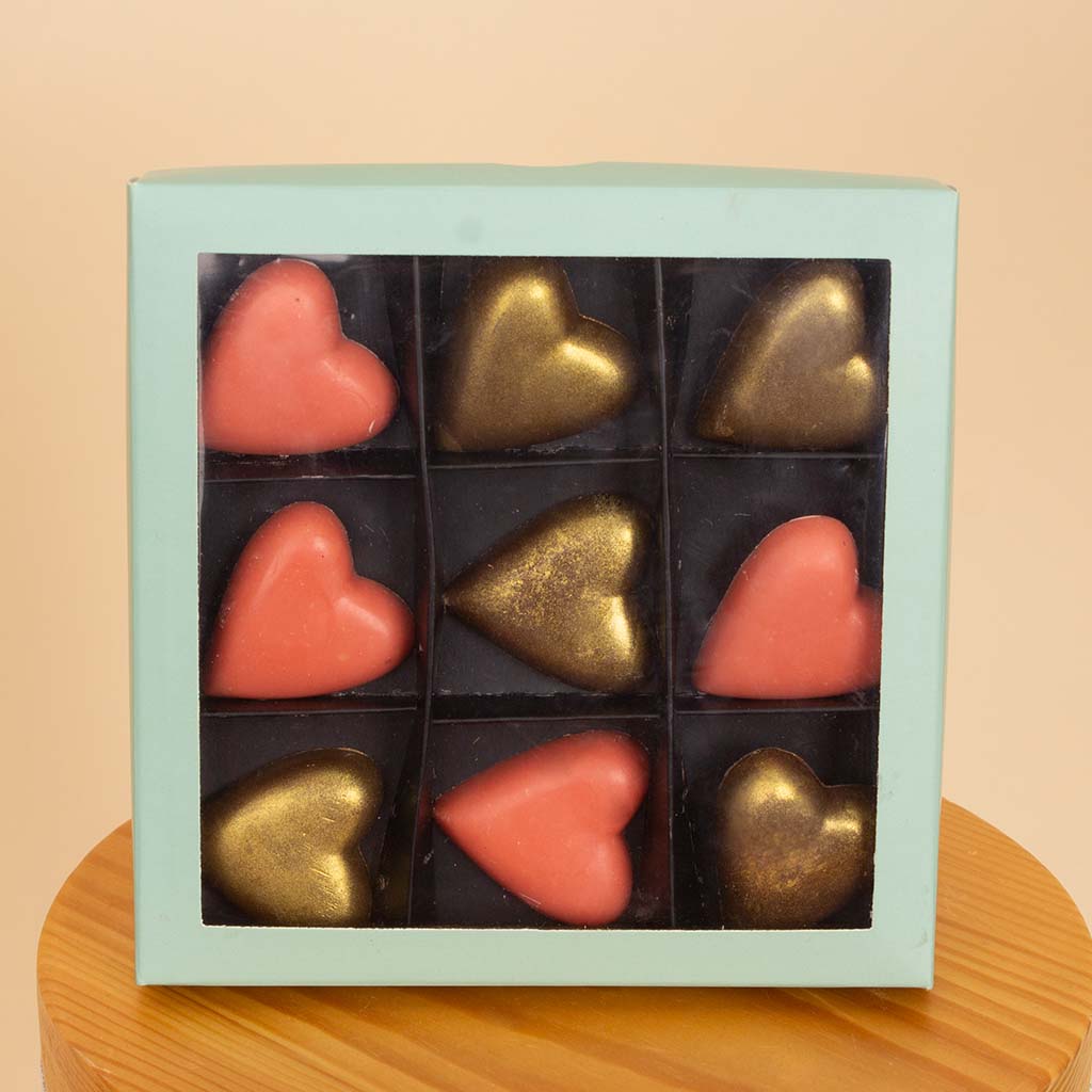 product-image-Chocolate Factory Bonbon Hearts & White Roses Vase