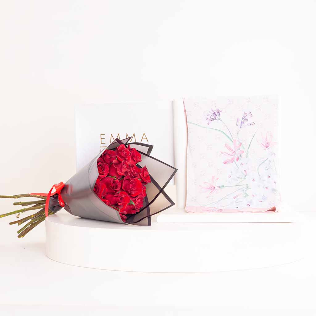 product-image-EMMA Fleuri Fleuri Scarf & Red Roses Bouquet