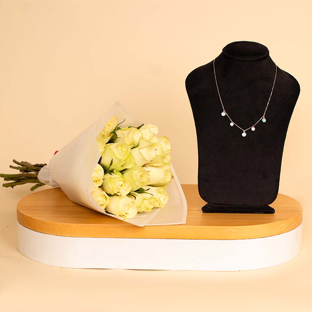 product-image-Markiz Blue Opal Water Necklace And 15 White Roses