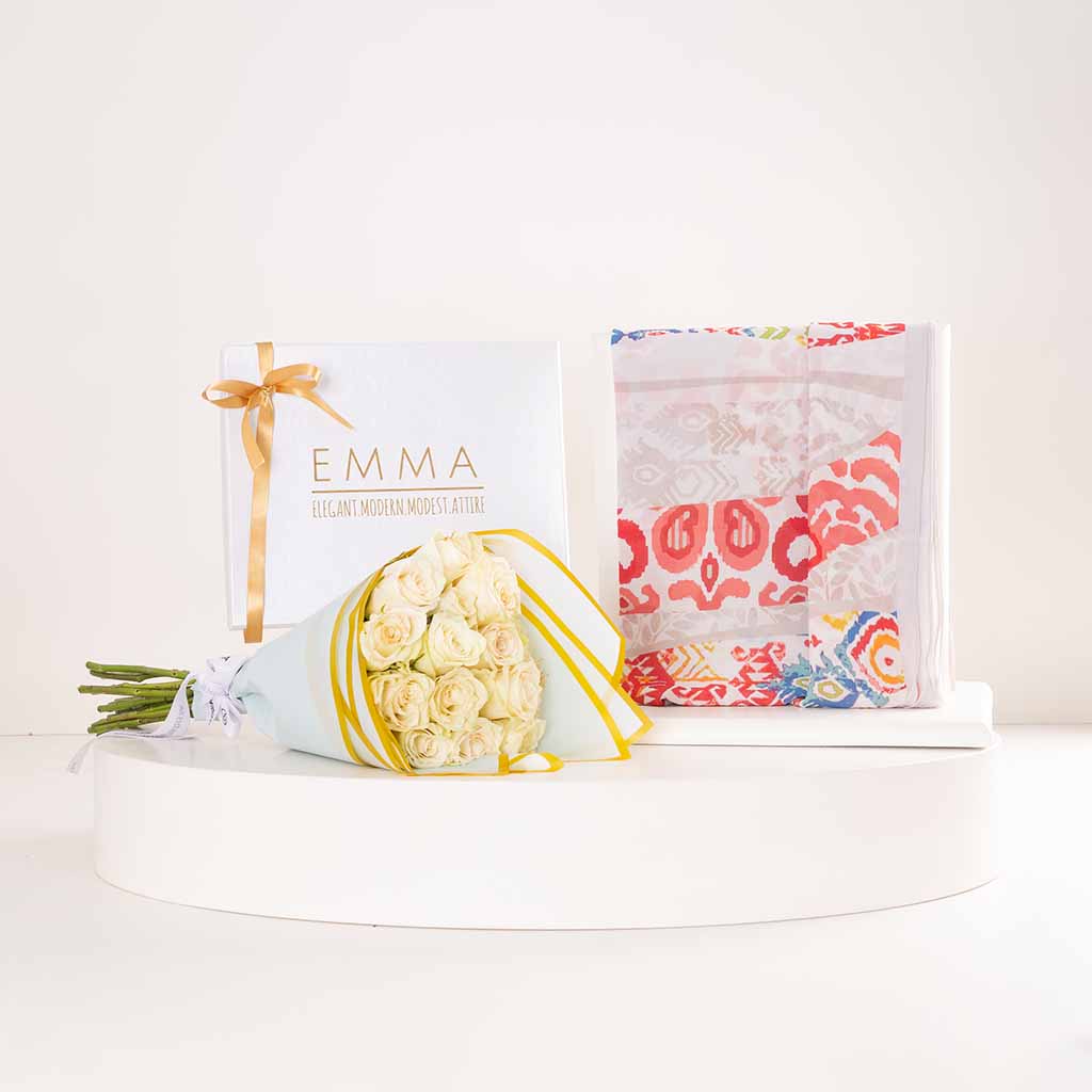 product-image-EMMA Sierra Scarf & White Roses Bouquet