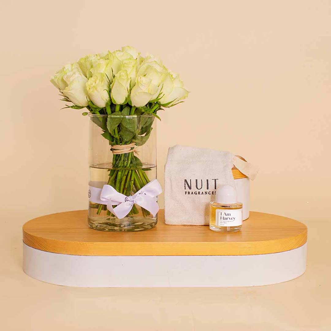 product-image-Nuit Fragrances I Am Harvey And White Roses Vase