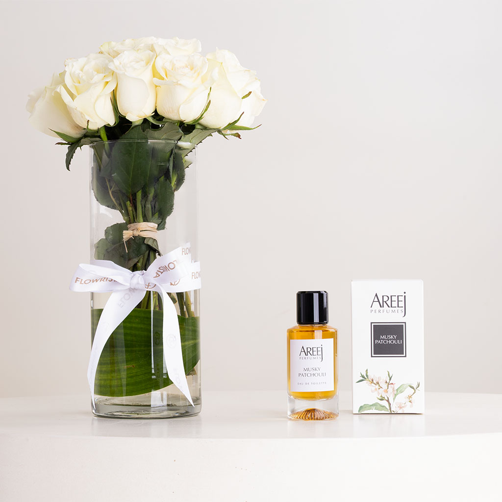 product-image-Areej Musk Patchouli with Vase of 20 White Roses