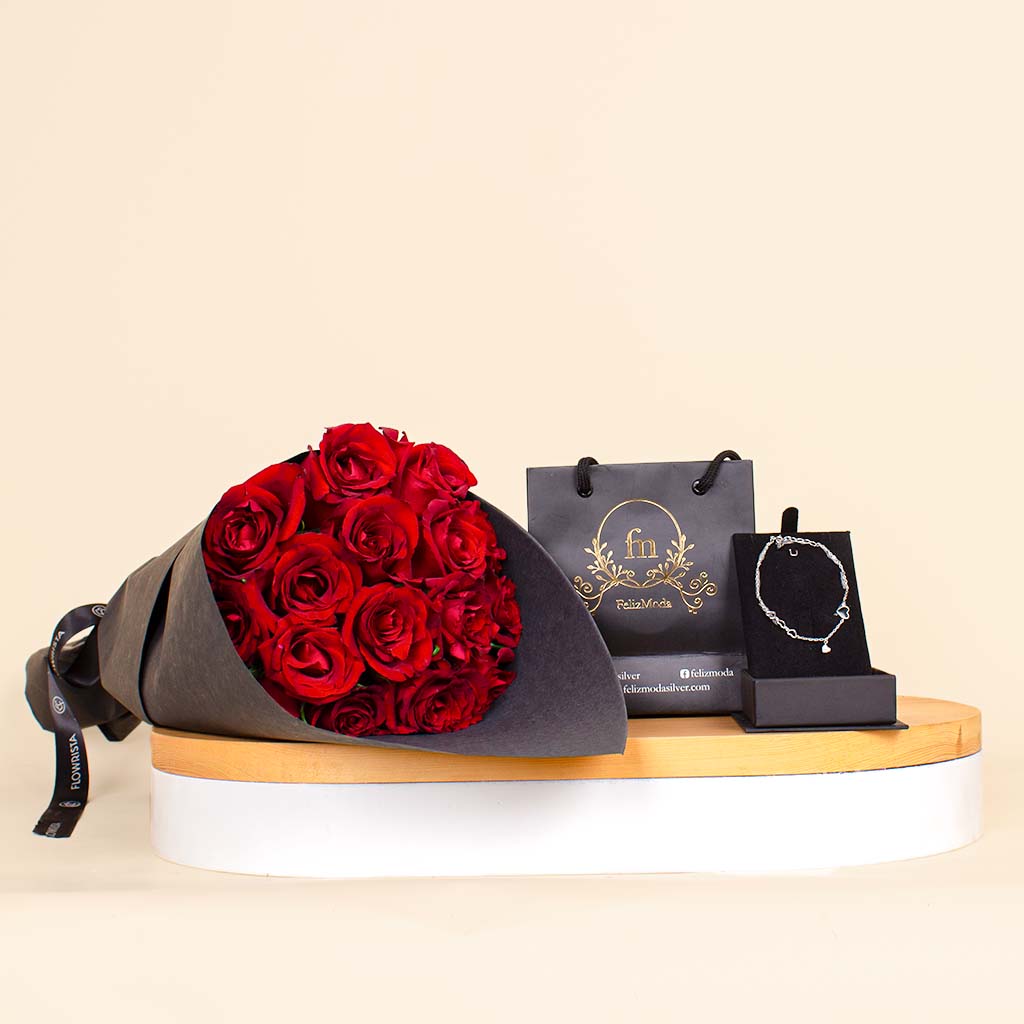 product-image-سوار فليزموذا الفضي مع قلب أسود و بوكية وردي فريد