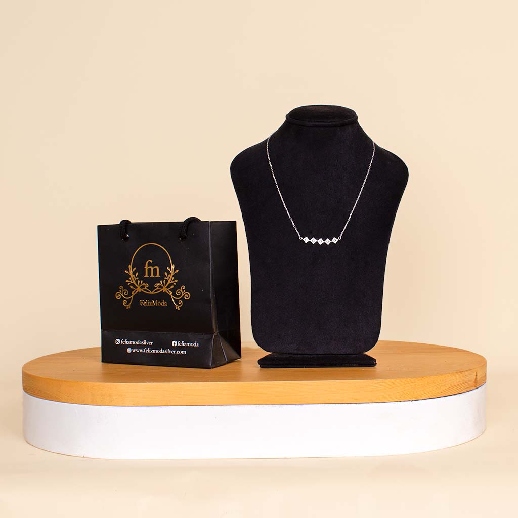 product-image-Valentine’s Gift – Felizmoda Silver Zircon Necklace & 12 Red Roses