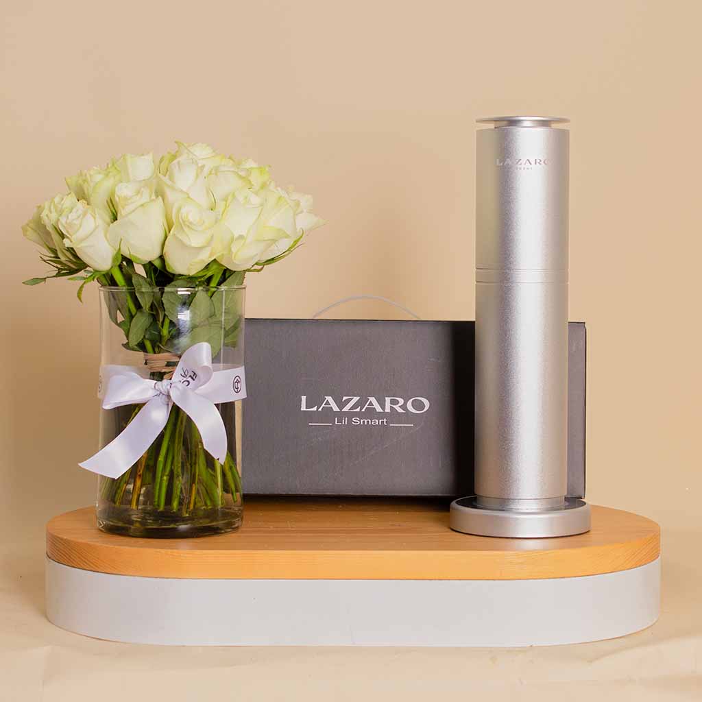 product-image-Timeless Gift: Lazaro Lil Smart Gray & 25 White Roses