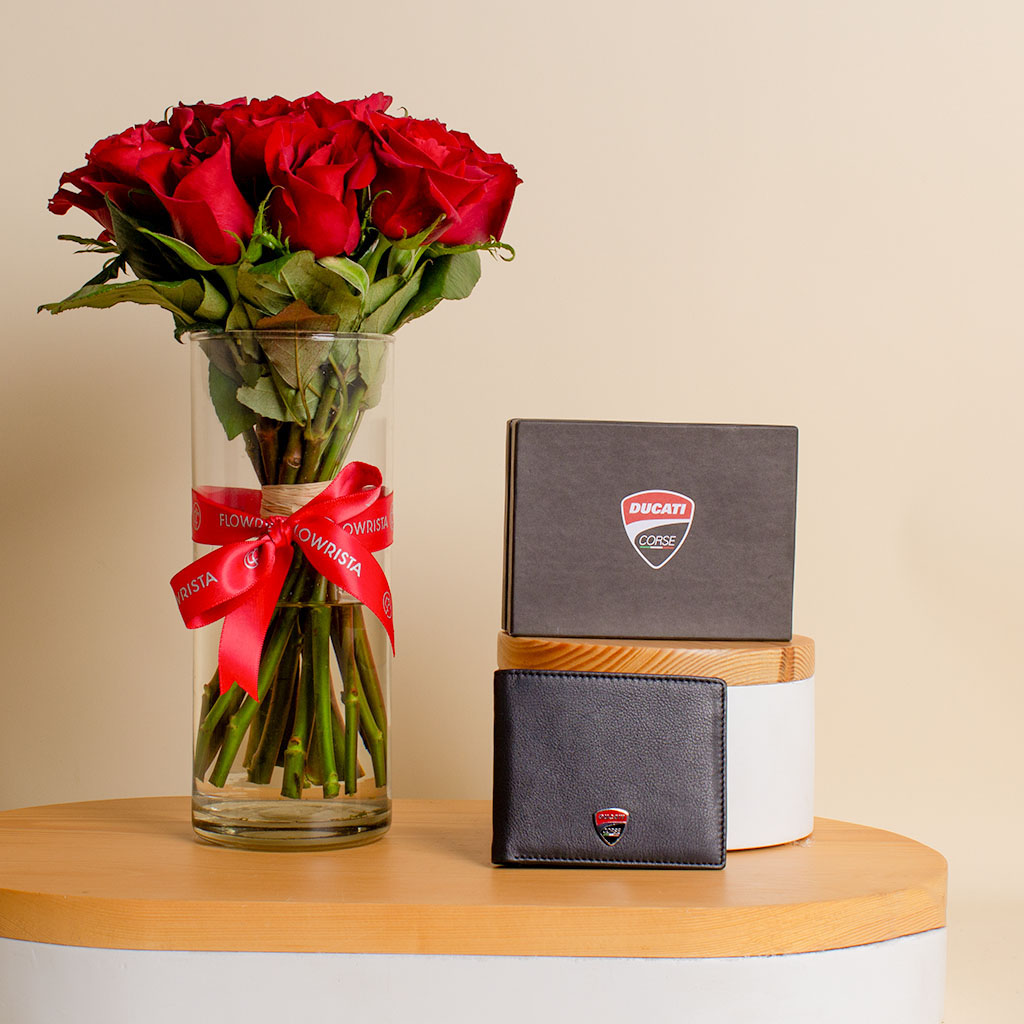 product-image-Ducati Corse Wallets & Red Rose Vase - 15 Roses