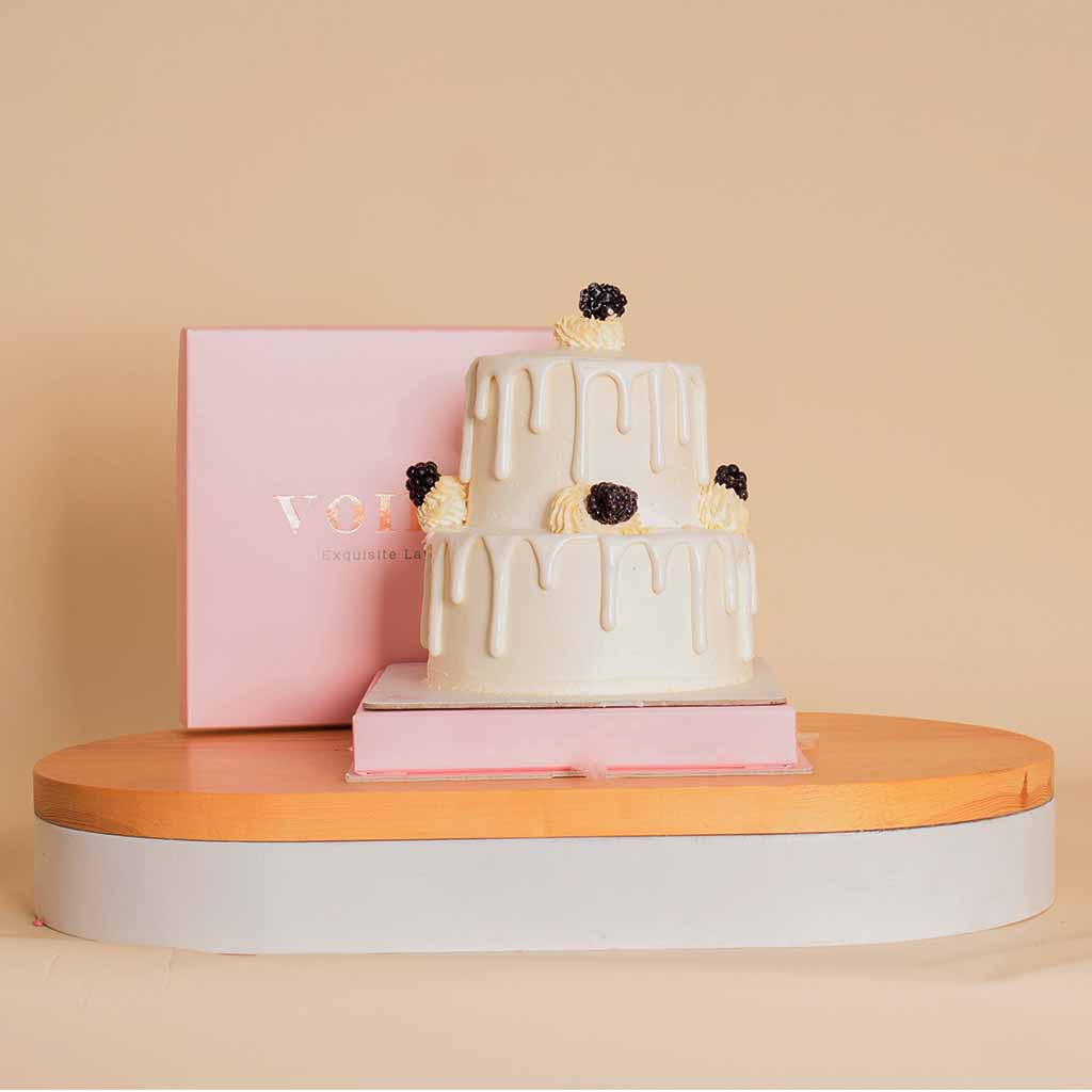 product-image-Voila Victorian Drip Cake & Vase Of 25 White Roses