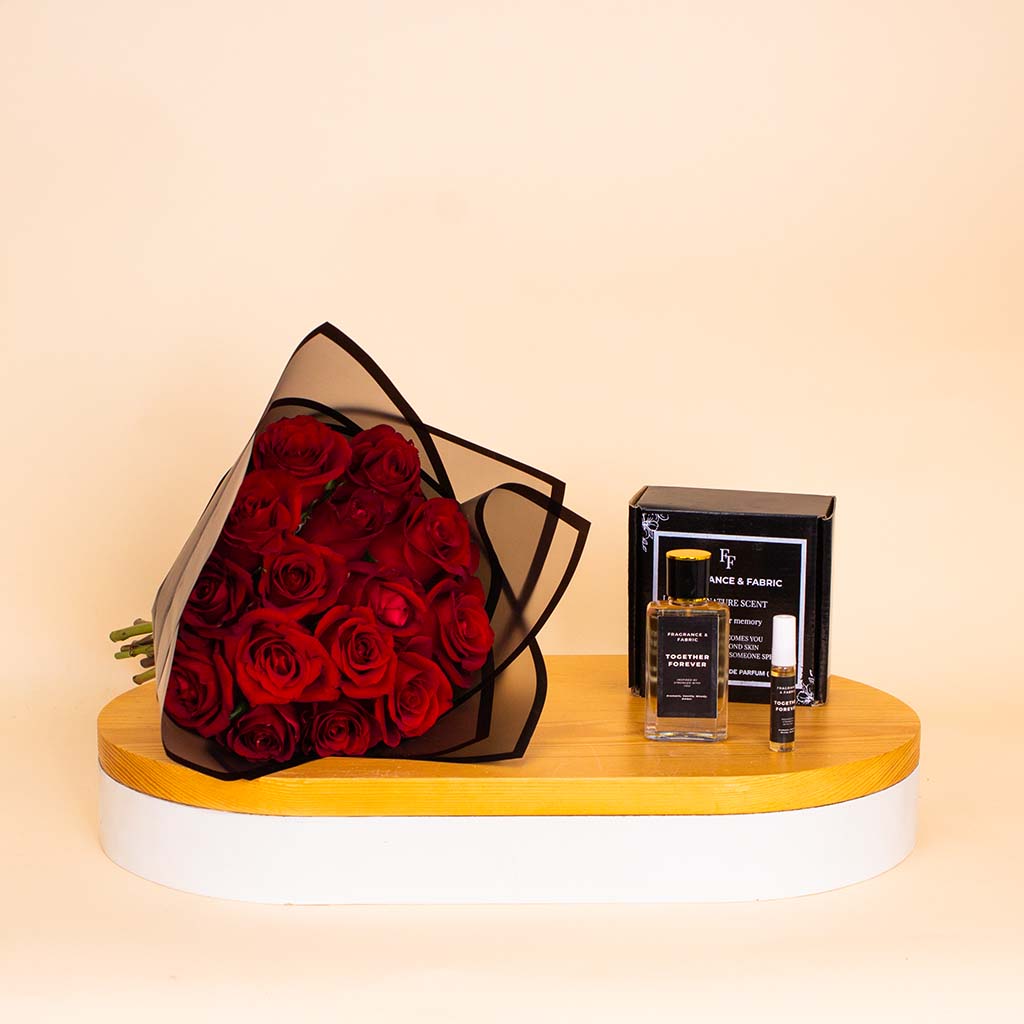 Flowrista Online Flowers Shop عطر فراغرانس آند فابريك سترونجر وذ يو للرجال مع ورود حمراء
