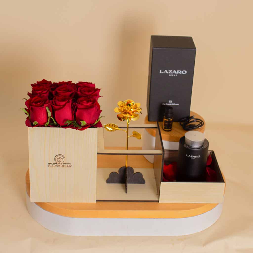 product-image-Lazaro Z1 Car Scent Diffuser Black and 9 roses and Golden Flower