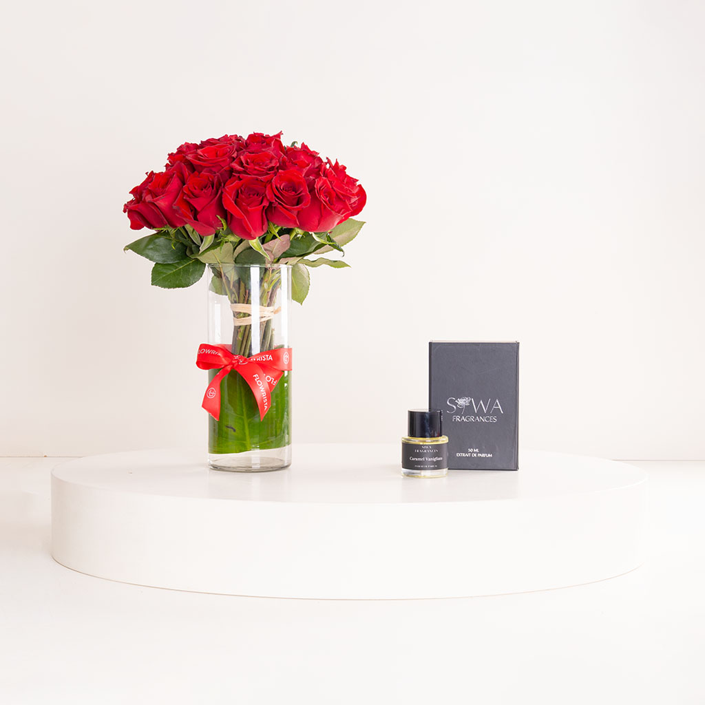 product-image-Siwa Caramel Vanigliato 50ml Fragrance & Red Roses Vase
