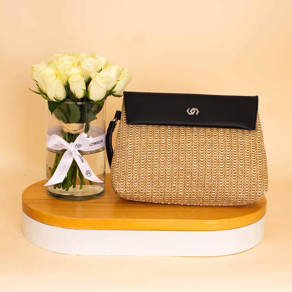 product-image-Co-Rafya Pouch Black & White Roses Vase