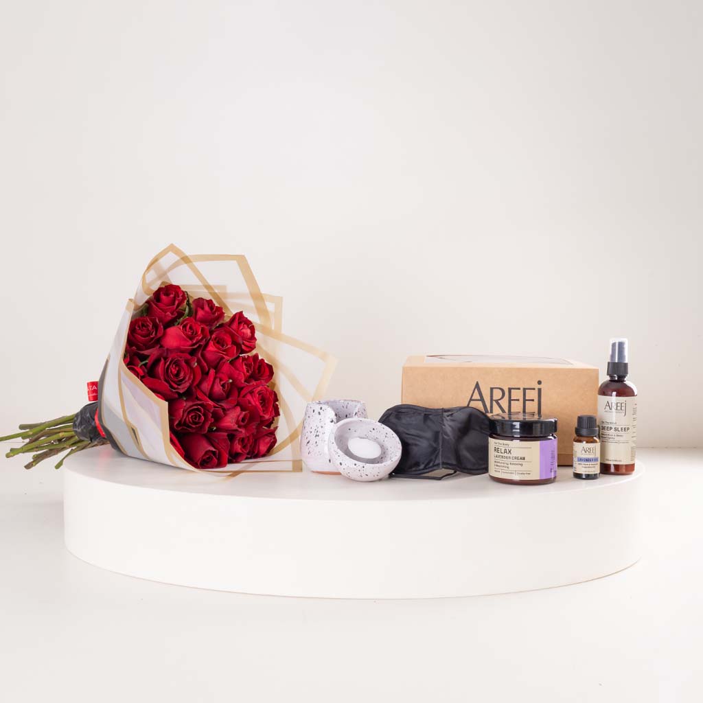 product-image-مجموعة أريج للنوم العميق والاسترخاء | باقة من زهور اللافندر والورود الحمراء
