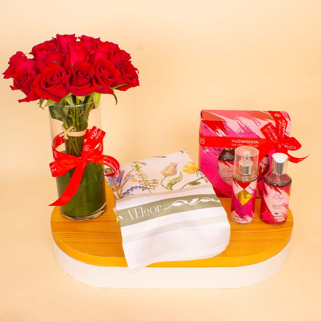 product-image-Whisper & Roses Elegance Bundle - Velour Floral Scarf & Soul & More Whisper Set & Red Roses