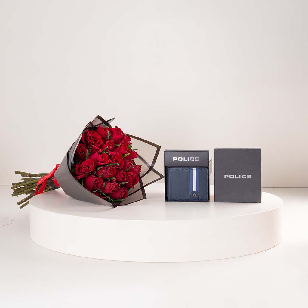 product-image-Police Wallet Iron Edge PELGW2203202 | Bouquet of 15 Red Roses