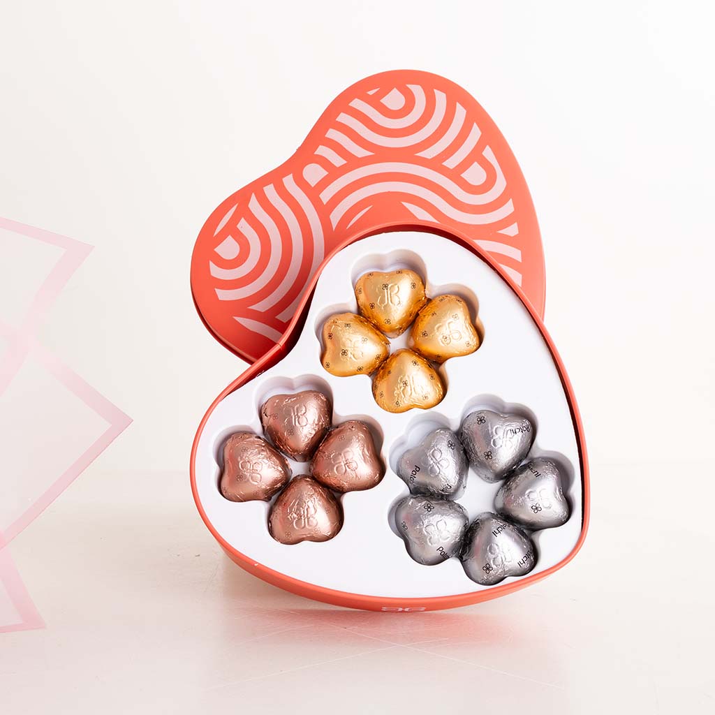 product-image-Patchi Tin Box 245g & 20 Carnation Roses Hand Bouquet
