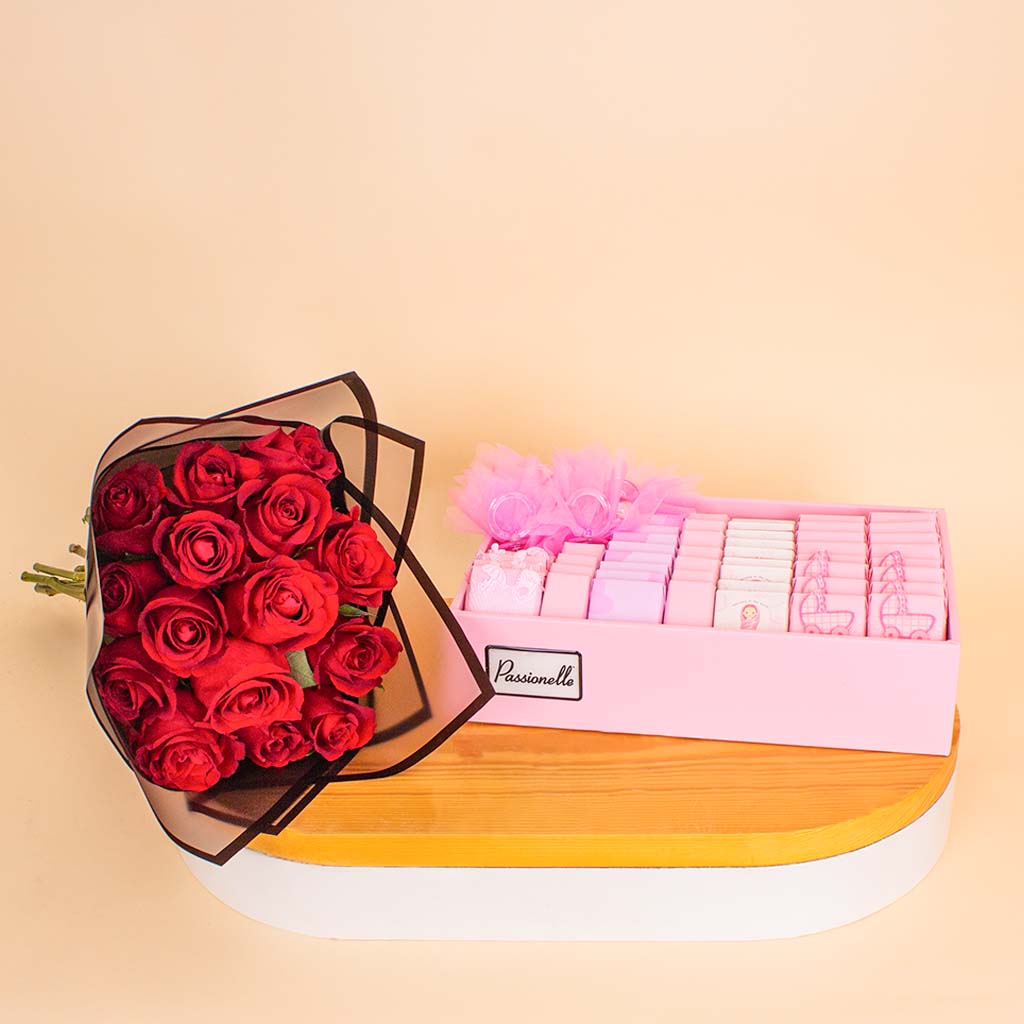 product-image-Passionelle Baby Girl Chocolate 1kg & Red Roses Bouquet