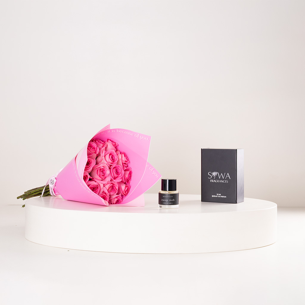 product-image-عطر سيوا لايرينج فانيلا أو دو بارفان ٥٠ مل وباقة من الورود الوردية