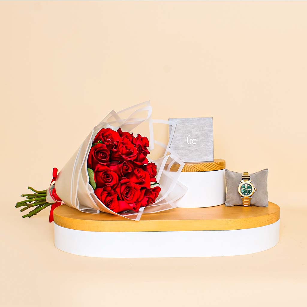 Flowrista Online Flowers Shop Legacy Lady Dames Horloge | Red Rose Hand Bouquet