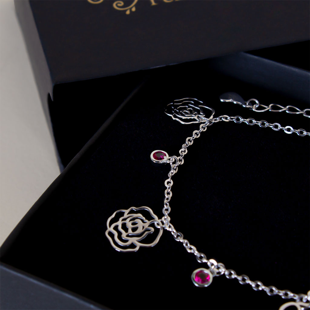 product-image-Luxury Gift Set – Silver Bracelet with Pink Stones & Colorful Roses