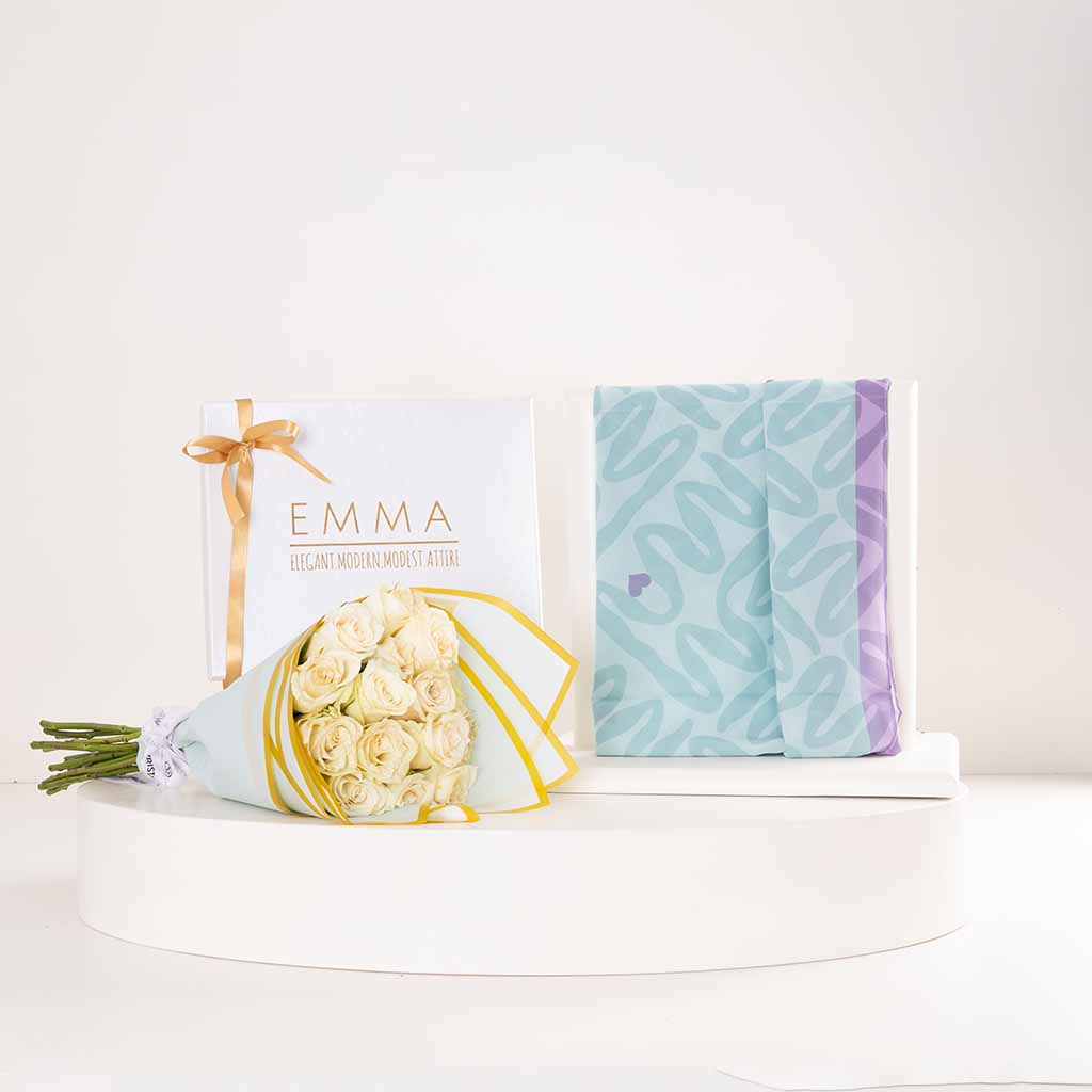 product-image-EMMA Cool Diva Scarf & White Roses Bouquet