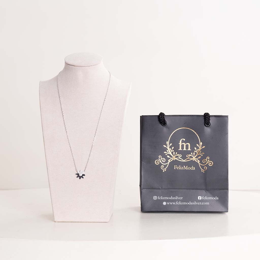 product-image-Felizmoda Sparkle Flower Pendant Silver-Tone Necklace