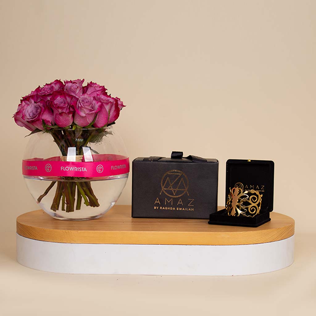 Flowrista Online Flowers Shop Amaz Loan bracelet And Vase 15 Purble Rose