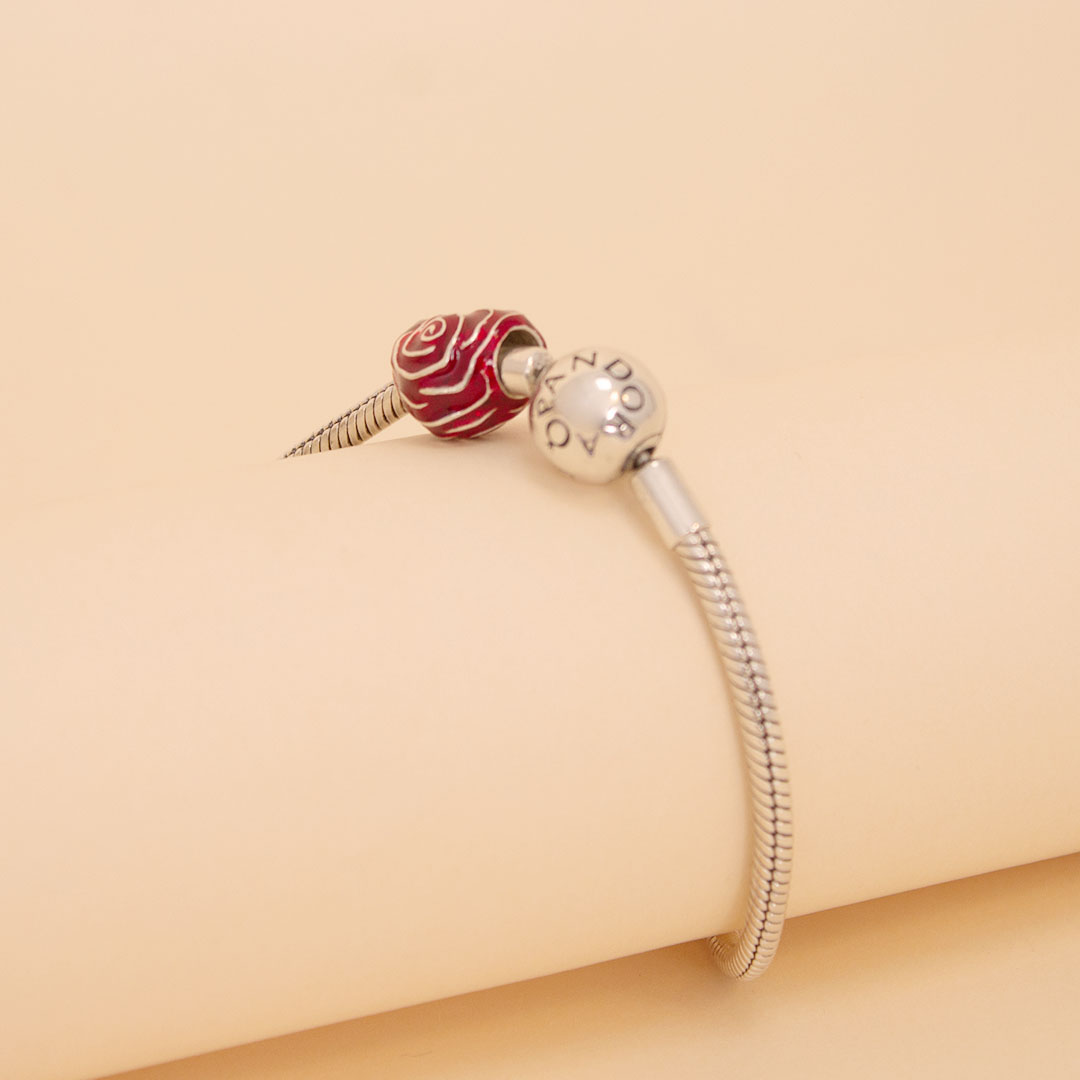 product-image-Pandora Silver Snake Chain Bracelet with Rose Heart Charm