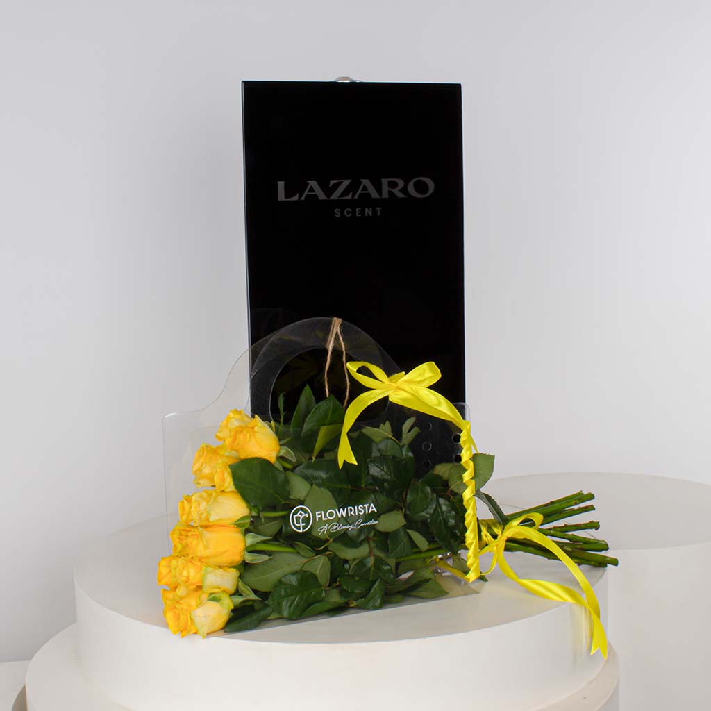 Flowrista Online Flowers Shop Lazaro Mega Plus Scent Diffuser and 12 yellow roses
