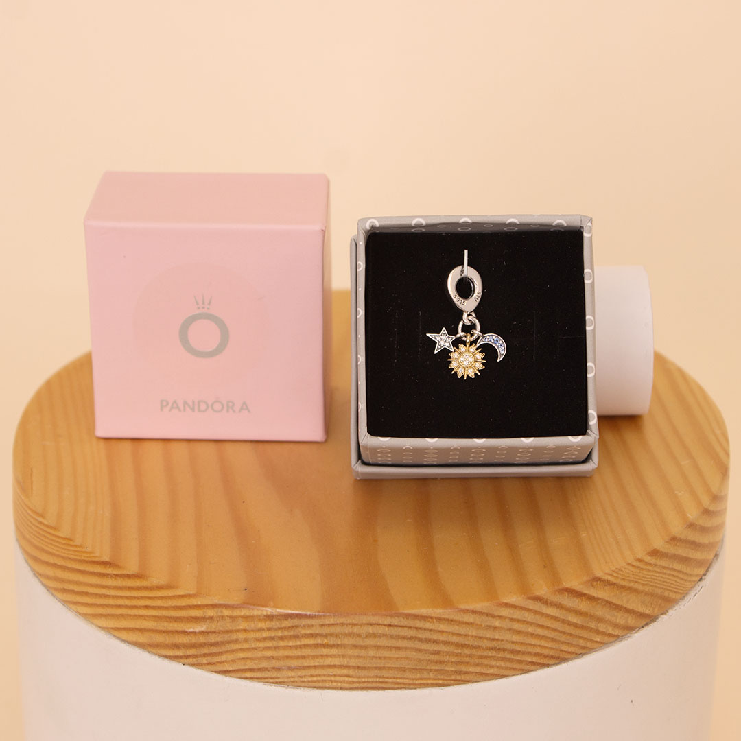 product-image-Pandora Two tone Celestial Triple Dangle Charm 14k Gold Plating
