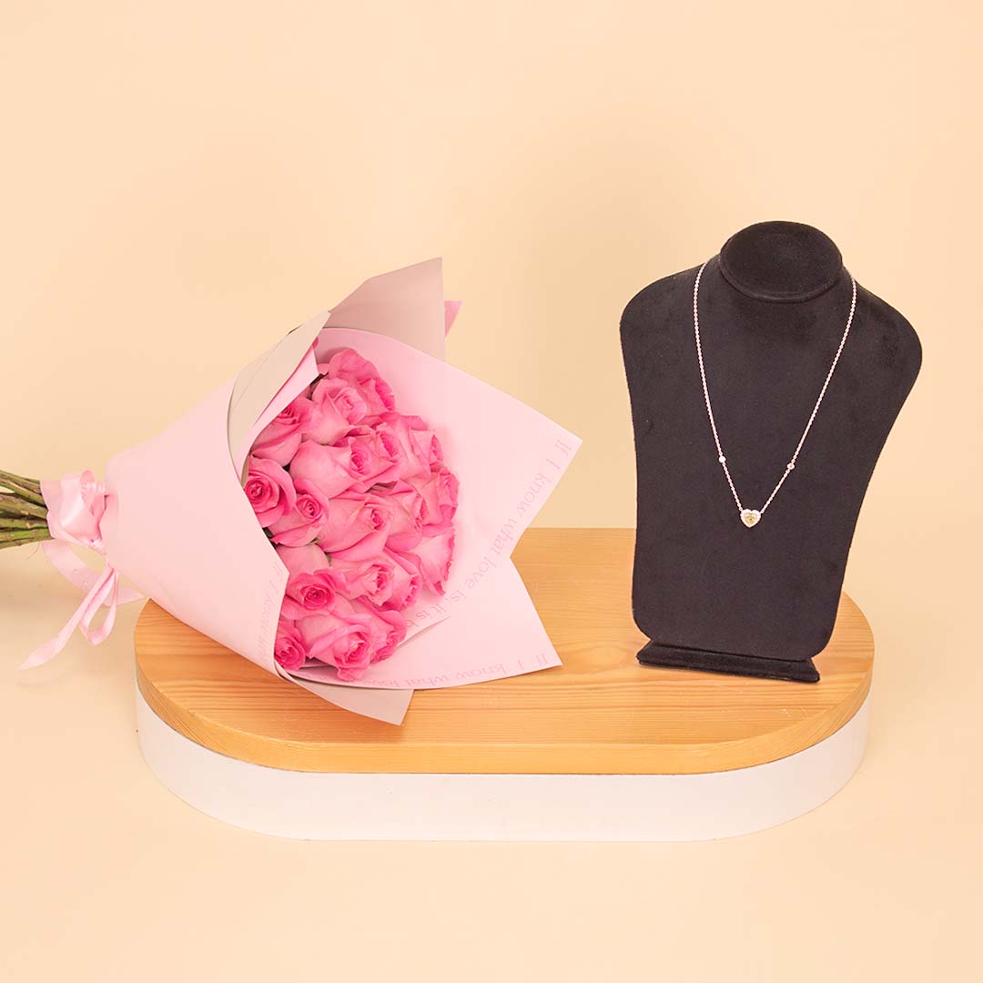 product-image-سلسلة ماركيز على شكل قلب مرصعة بحجر أصفر و15 وردة وردية