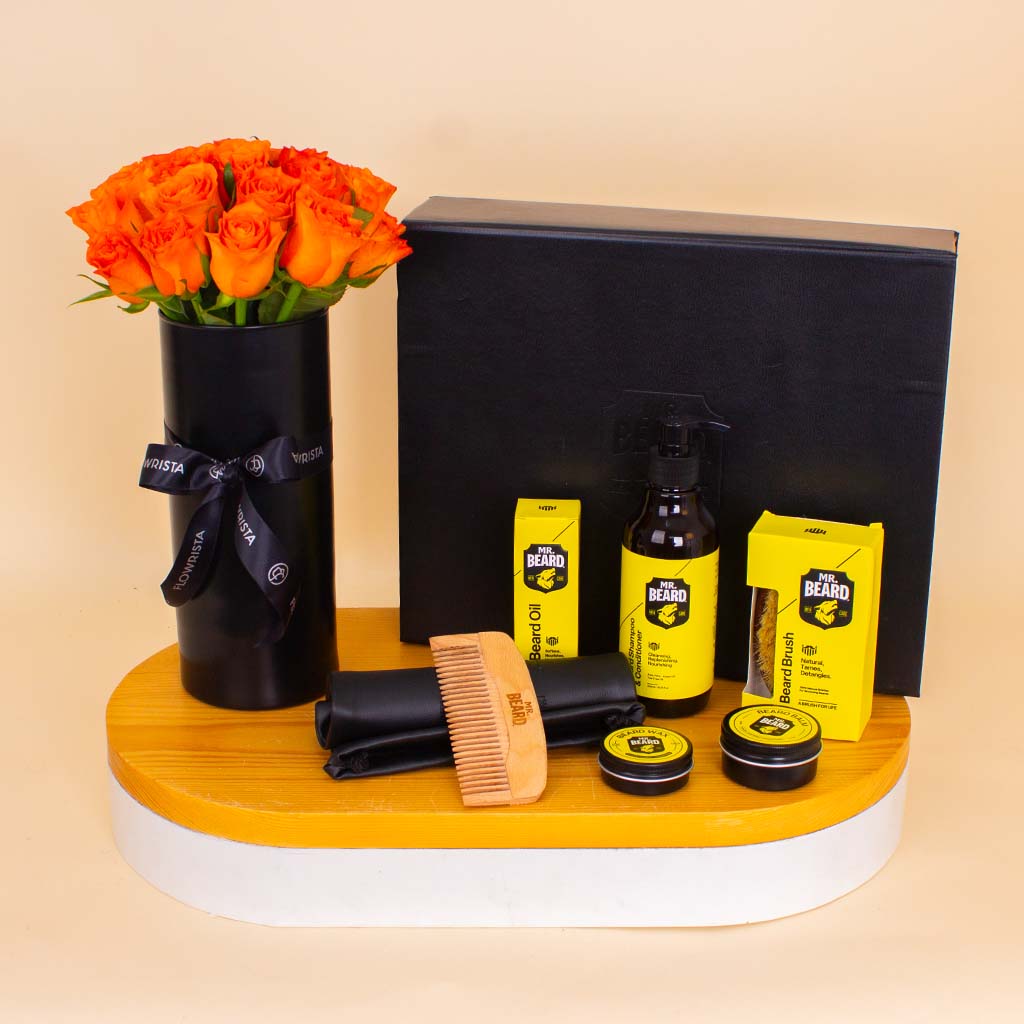 product-image-The Master’s Beard Kit – Premium Gift Edition & Orange Roses Vase