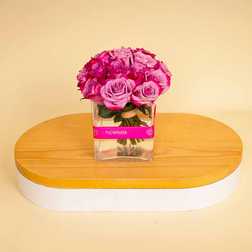 product-image-Deep Purple Roses Cube Vase – 20 Flowers
