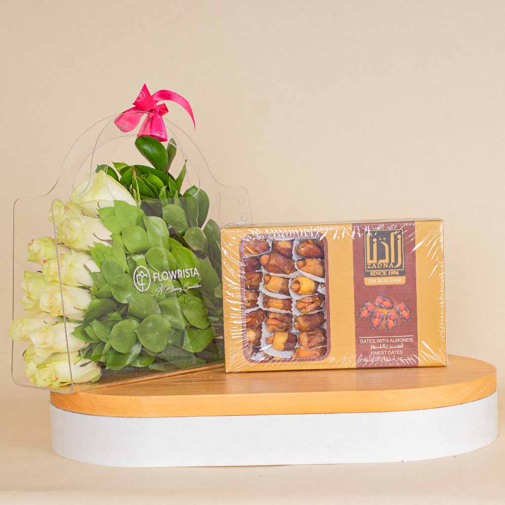 Flowrista Online Flowers Shop Zadna dates and a bag of white roses