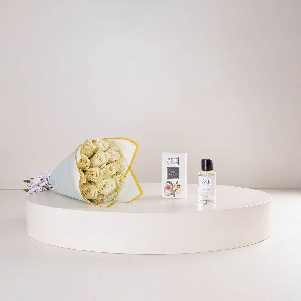 product-image-Areej Coco Vanille Eau de Toilette 50ml & White Roses Bouquet