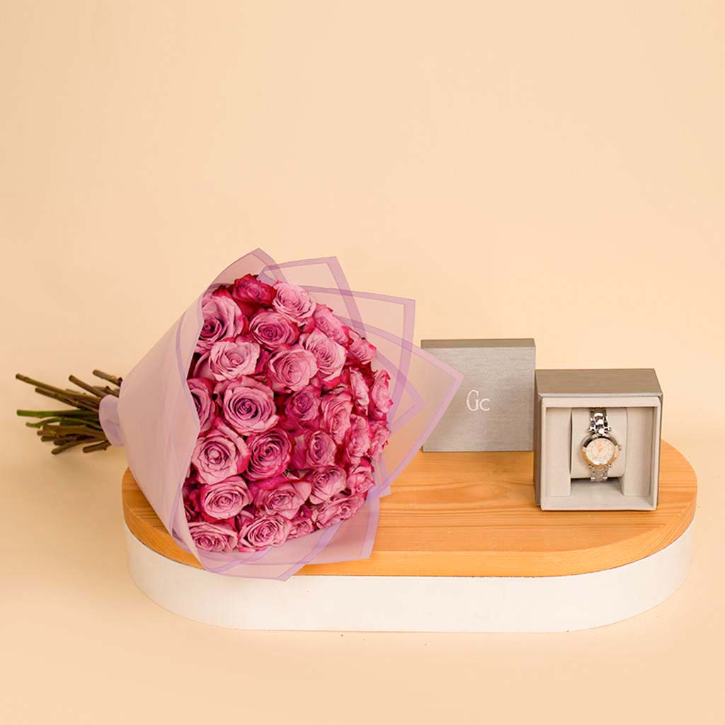 product-image-ساعة جي سي ايلوجين و30 وردة على شكل قلب - هدية عيد الأم