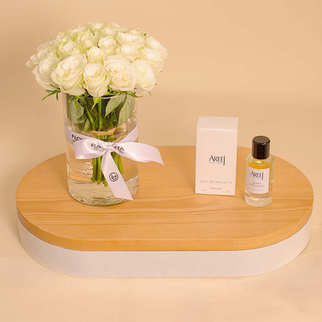 product-image-Areej Musk Patchouli with Vase of 20 White Roses
