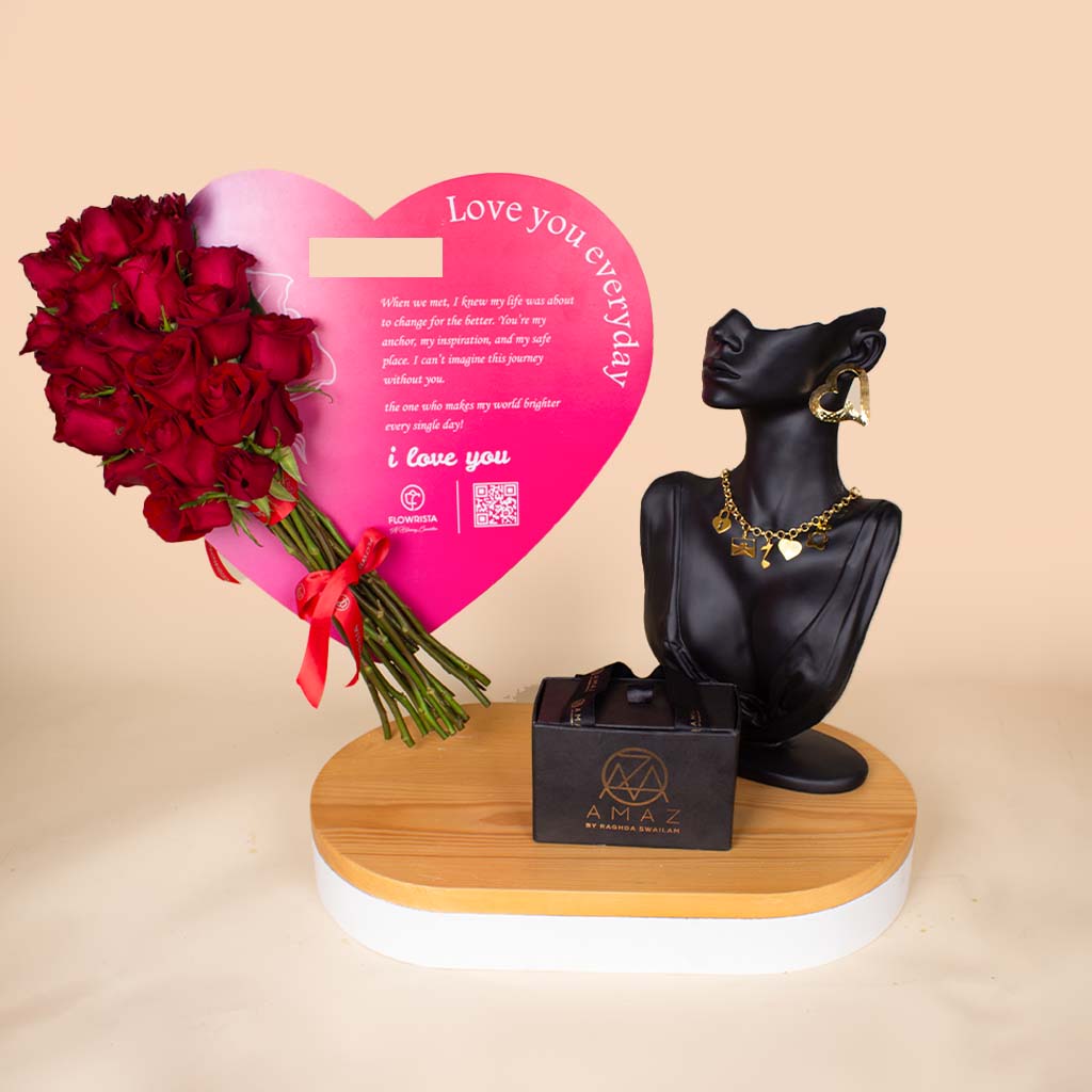 Flowrista Online Flowers Shop Amaz Love Halo Ear Rings And Necklace And Heart of Love