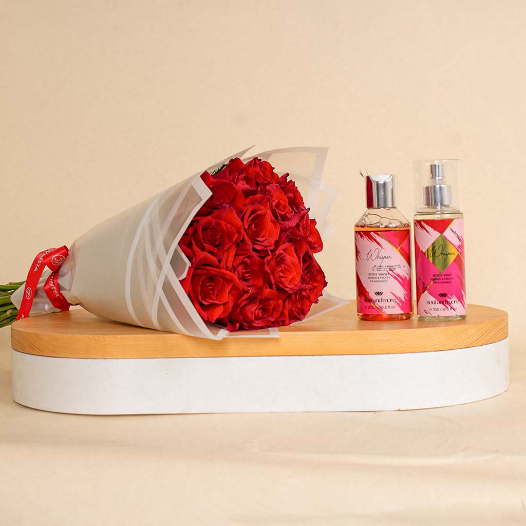 product-image-Soul & More Whisper Set And Romantic 15 Roses Hand Bouquet
