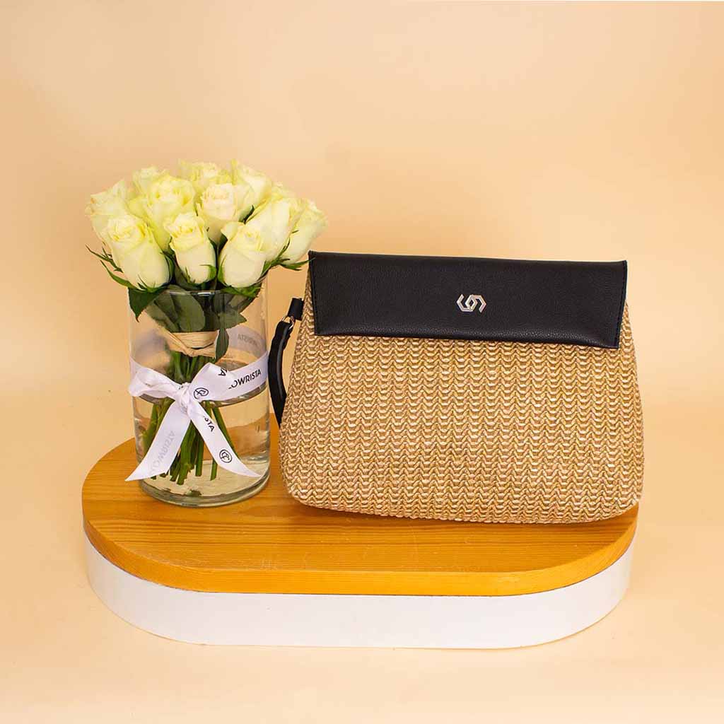 product-image-Co-Rafya Pouch Black & White Roses Vase
