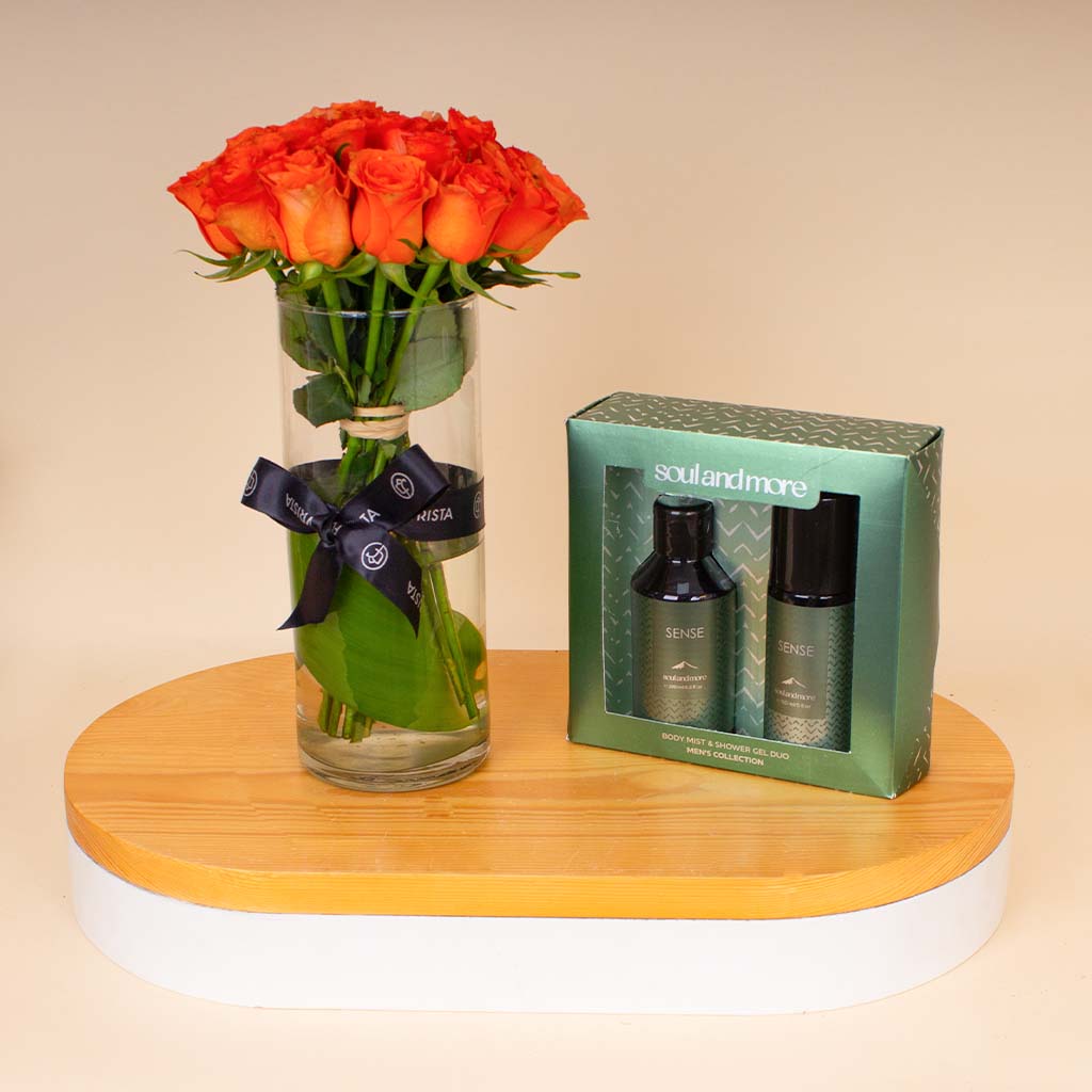 product-image-Soul & More Sense For Him & Orange Roses Vase