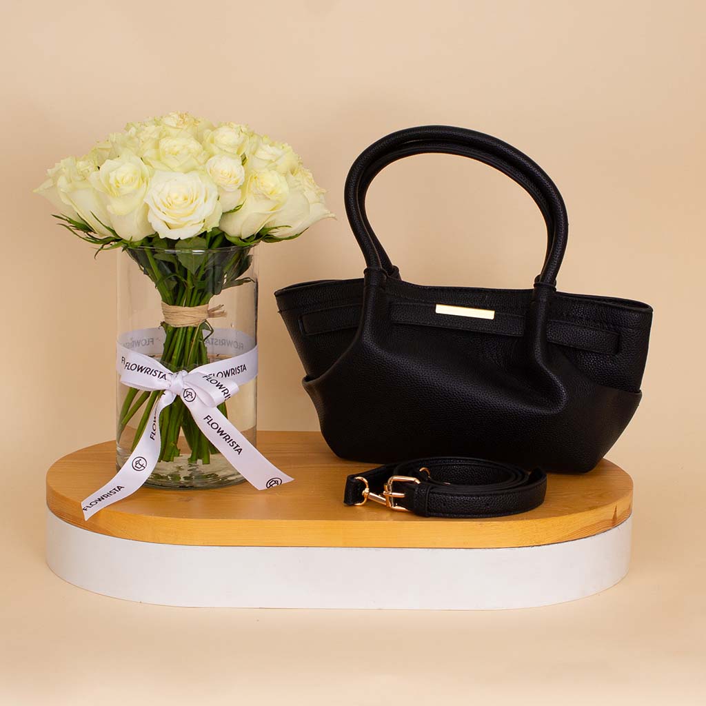product-image-Alamki Alice Black Bag & White Roses Vase