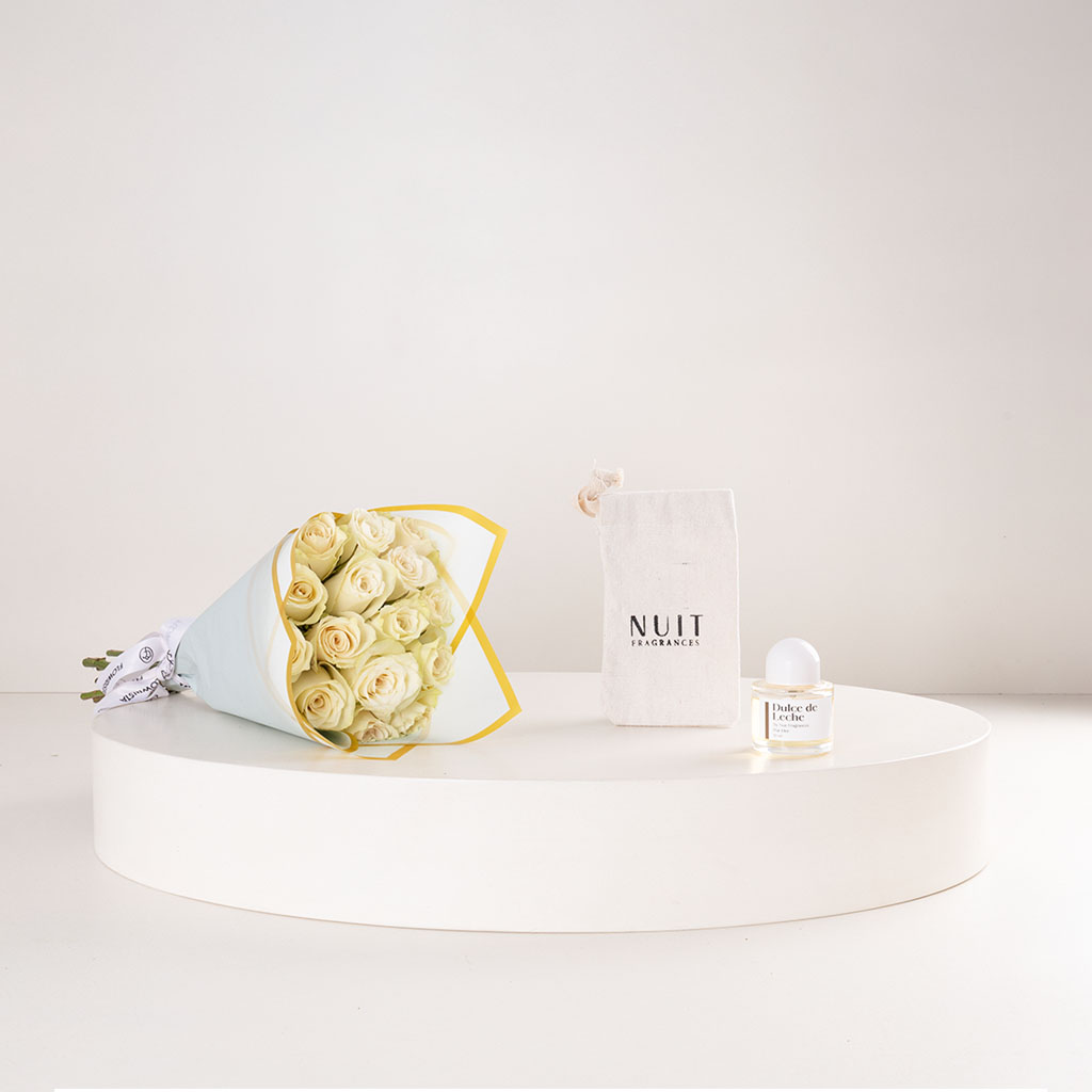 product-image-Nuit Dulce de Leche Perfume 50ml & White Roses Bouquet