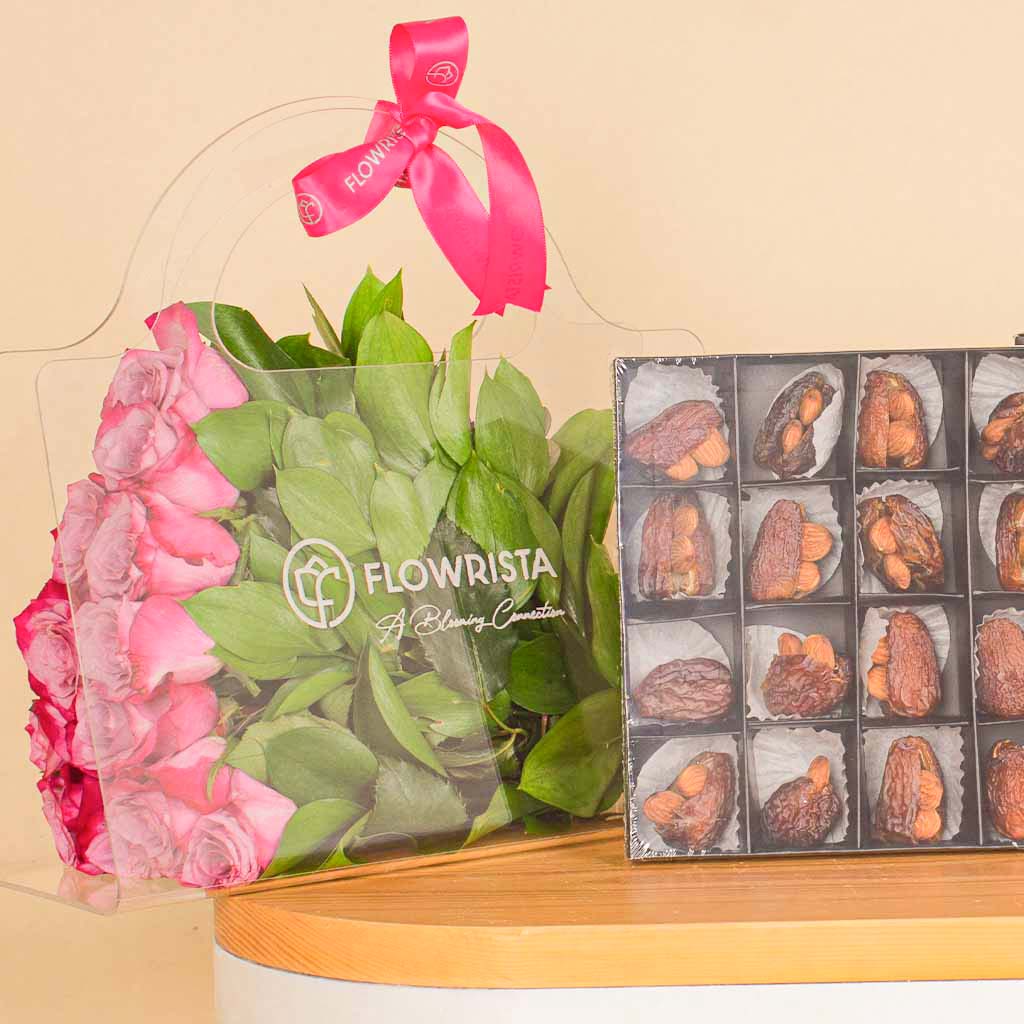 product-image-Zadna Special almond dates 20 pieces And Deep Purble Bag